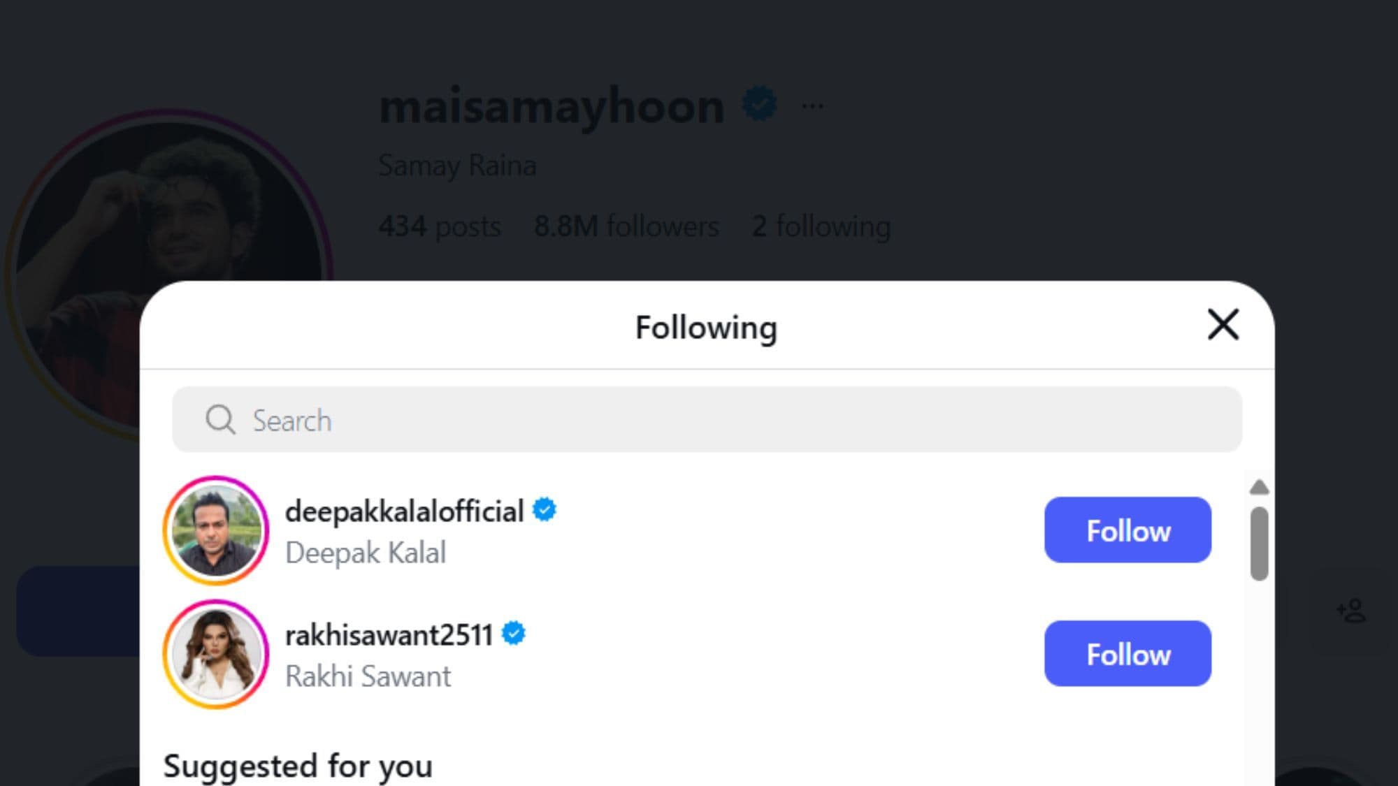 Samay Raina Insta Profile